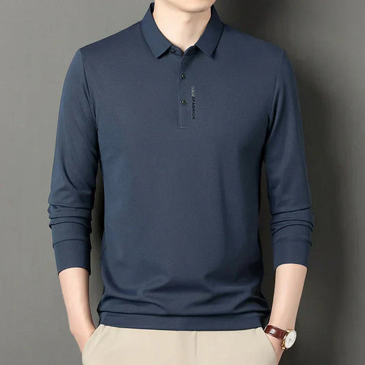 Polirexio™ Men's Solid Long Sleeve T-Shirt with Lapel (Pack of 4)